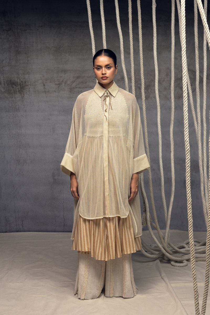 Ivory Open-Mesh Shirt Dress cotton open mesh top/shirt by Kritika Murarka in ivory for women Worldwide