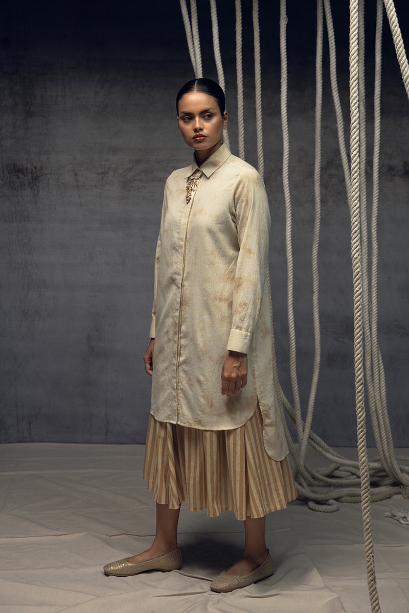 Ivory- Beige Linear Stripe Skirt mulmul skirt by Kritika Murarka in ivory for women Worldwide
