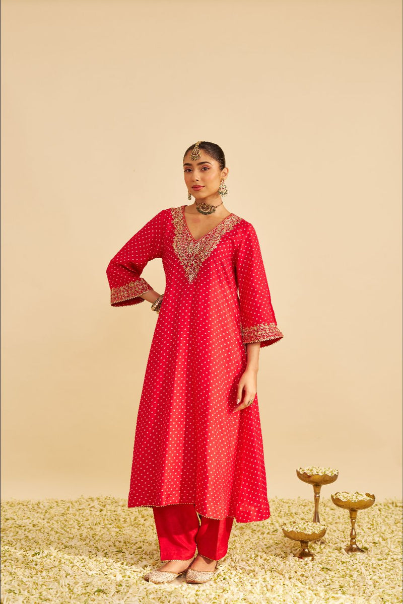 Amaya - Long Kaftan With Salwar-Deep Red silk by SHEETAL BATRA in red color for women Worldwide
