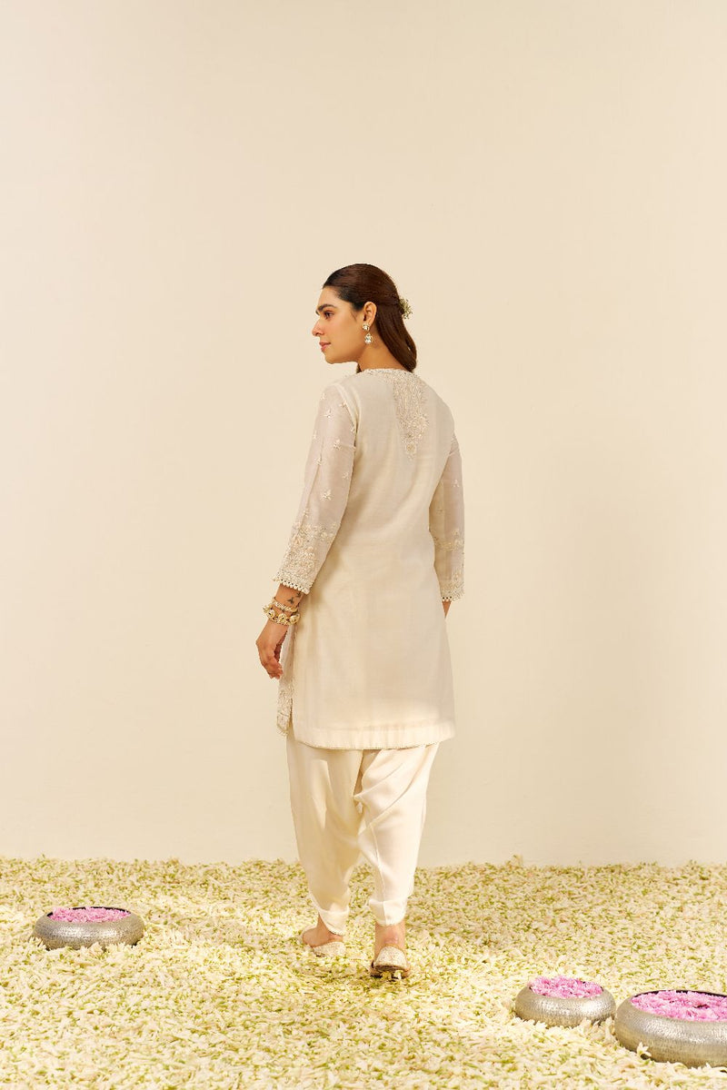 Zaisha - Short Kurta With Dhoti-Daisy Ivory silk by SHEETAL BATRA in ivory color for women Worldwide