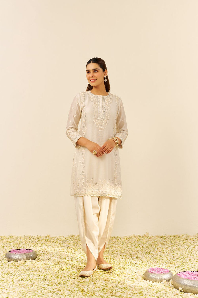 Zaisha - Short Kurta With Dhoti-Daisy Ivory silk by SHEETAL BATRA in ivory color for women Worldwide