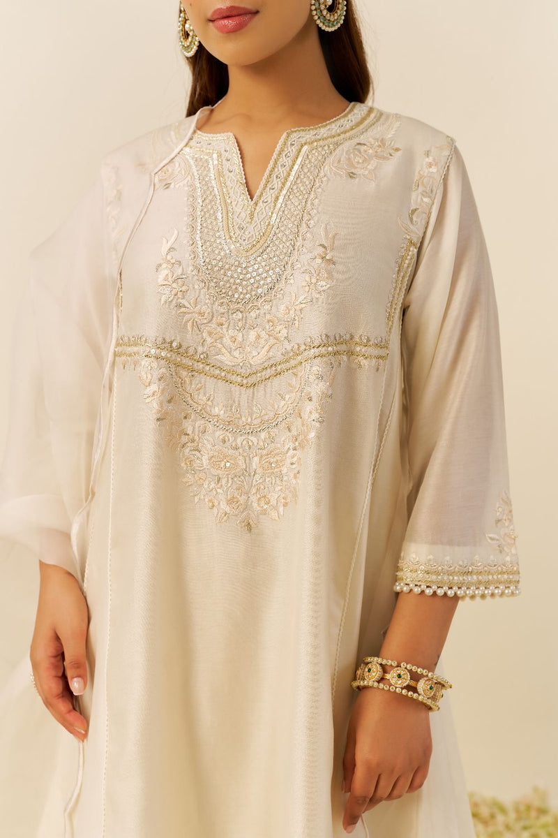 Aiza - Short Chauga With Salwar-Daisy Ivory silk by SHEETAL BATRA in ivory color for women Worldwide