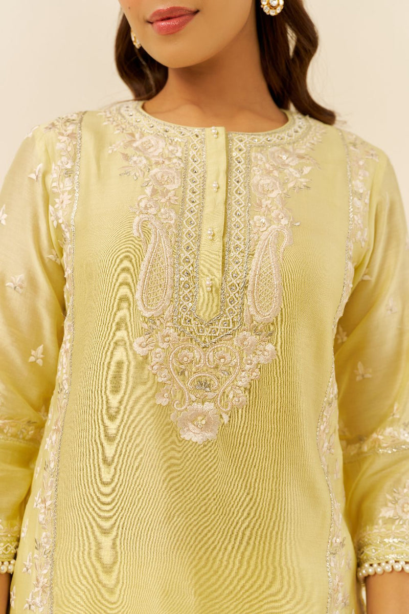 Zaisha - Short Kurta With Dhoti-Lemon Yellow silk by SHEETAL BATRA in yellow color for women Worldwide