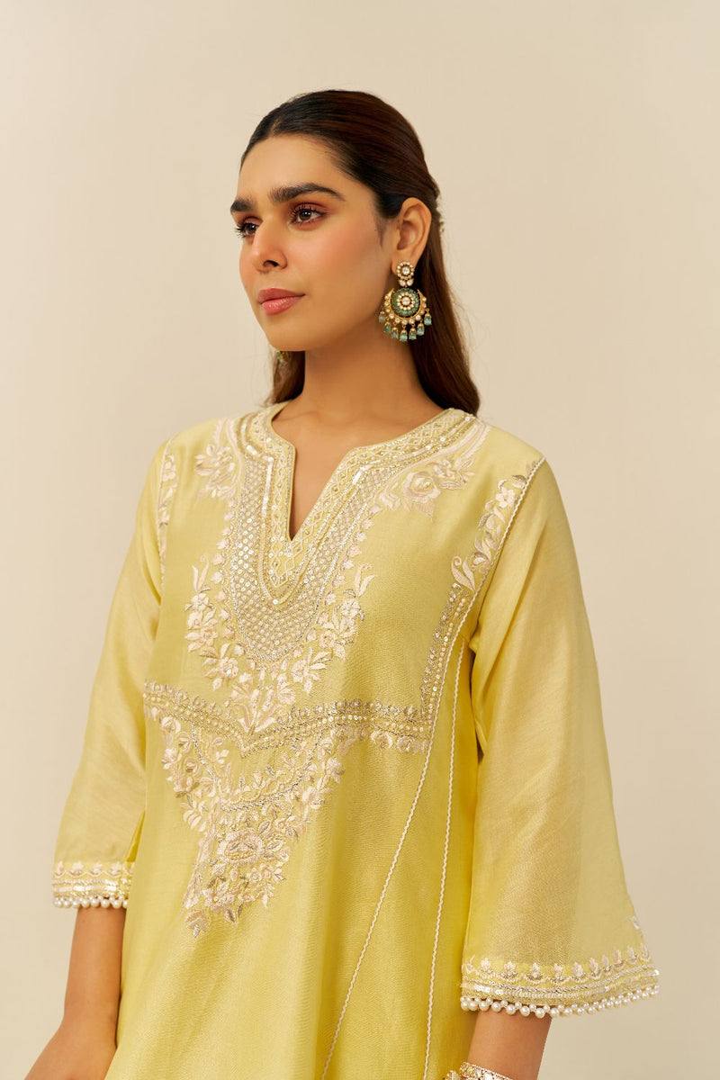 Aiza - Short Chauga With Salwar-Lemon Yellow silk by SHEETAL BATRA in yellow color for women Worldwide
