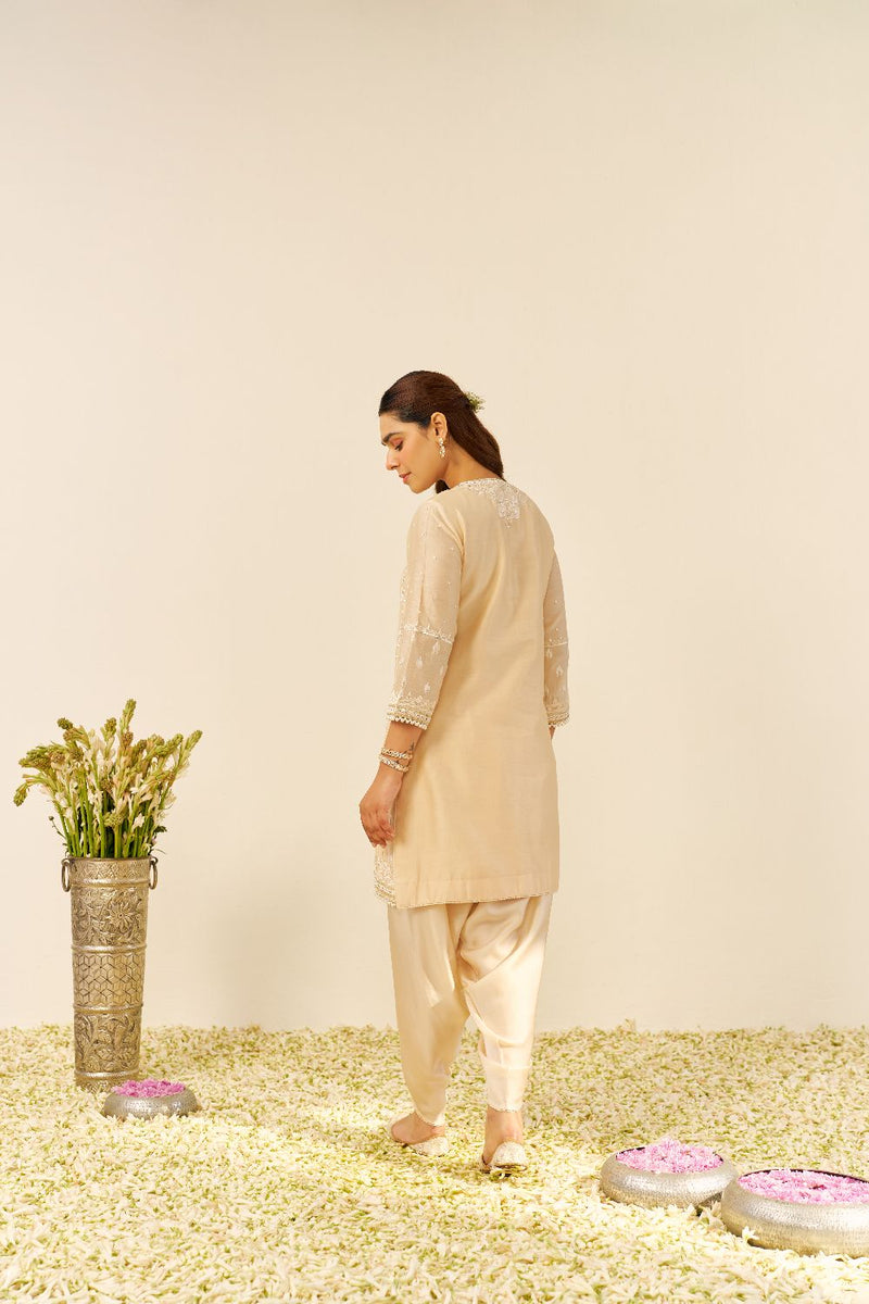 Zahra - Short Kurta With Dhoti-Beige silk by SHEETAL BATRA in beige color for women Worldwide