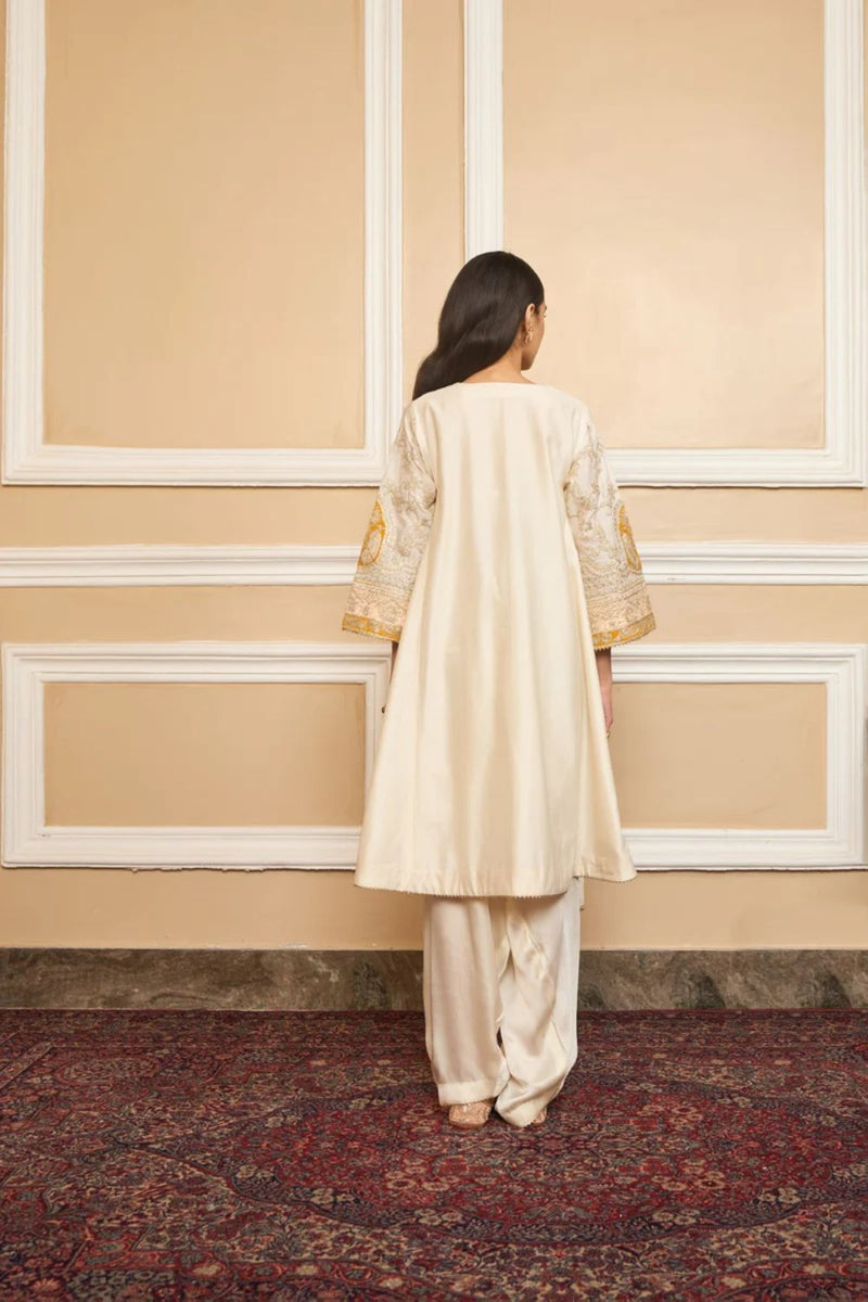 Mohsina Chauga with Salwar-Daisy ivory silk by SHEETAL BATRA in ivory color for women Worldwide