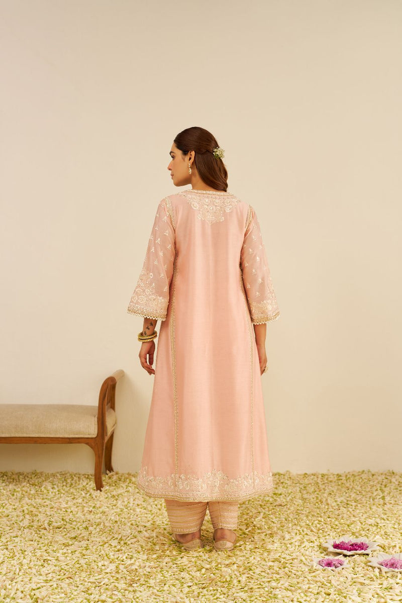 Maaroofa - Long Chauga With Salwar-Off Rose silk by SHEETAL BATRA in pink color for women Worldwide