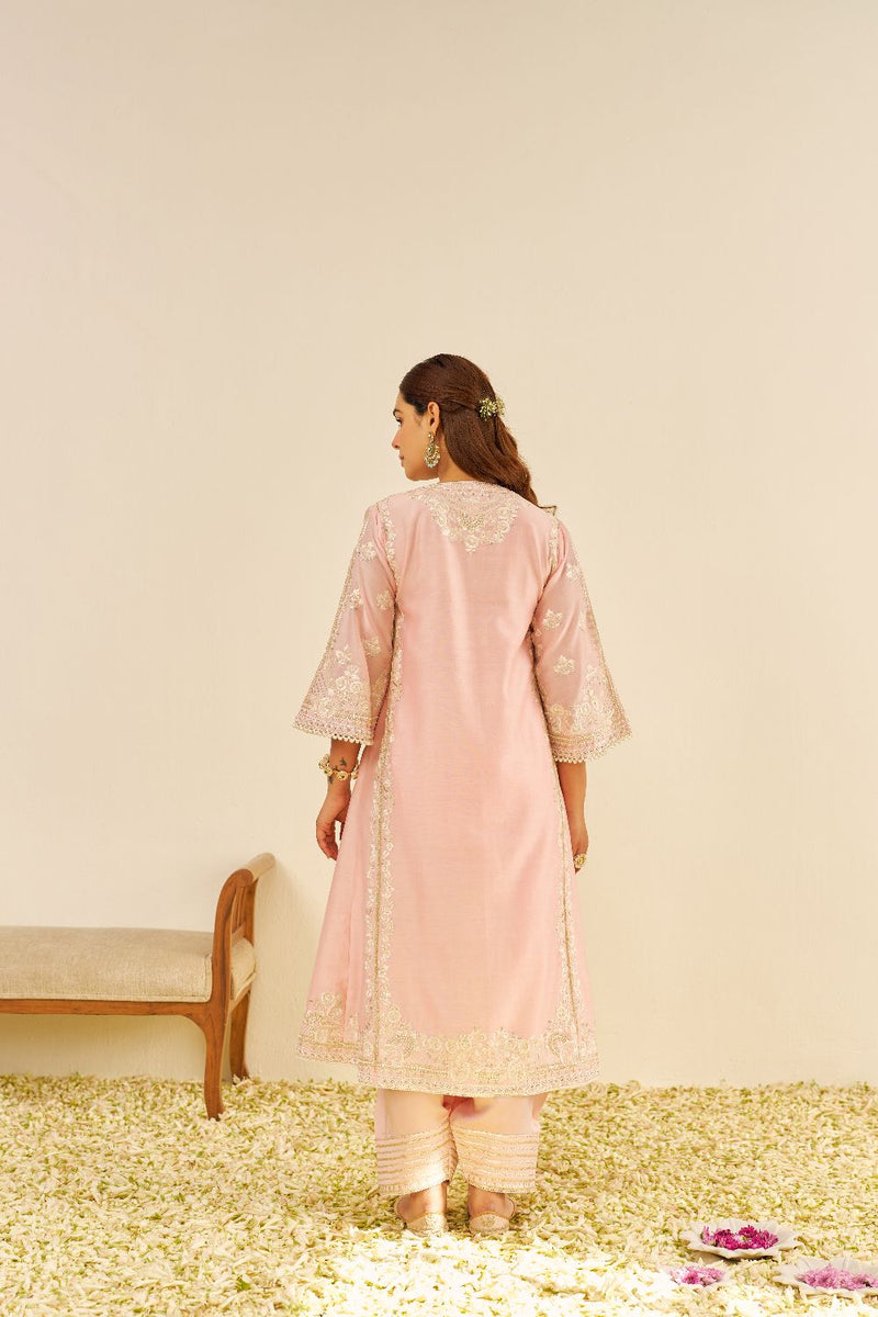 Maziya - Long Chauga With Salwar And Dupatta-Blush Pink silk by SHEETAL BATRA in blush color for women Worldwide