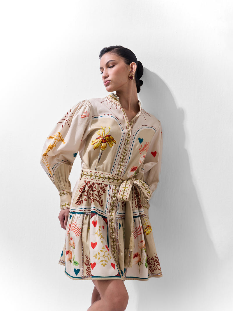 Celia Mini-Postcards And Petals cotton dress by NOIB in multi-color for women Worldwide