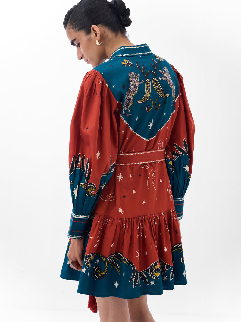 Celia Mini-Nocturnal Jungle cotton dress by NOIB in multi-color for women Worldwide