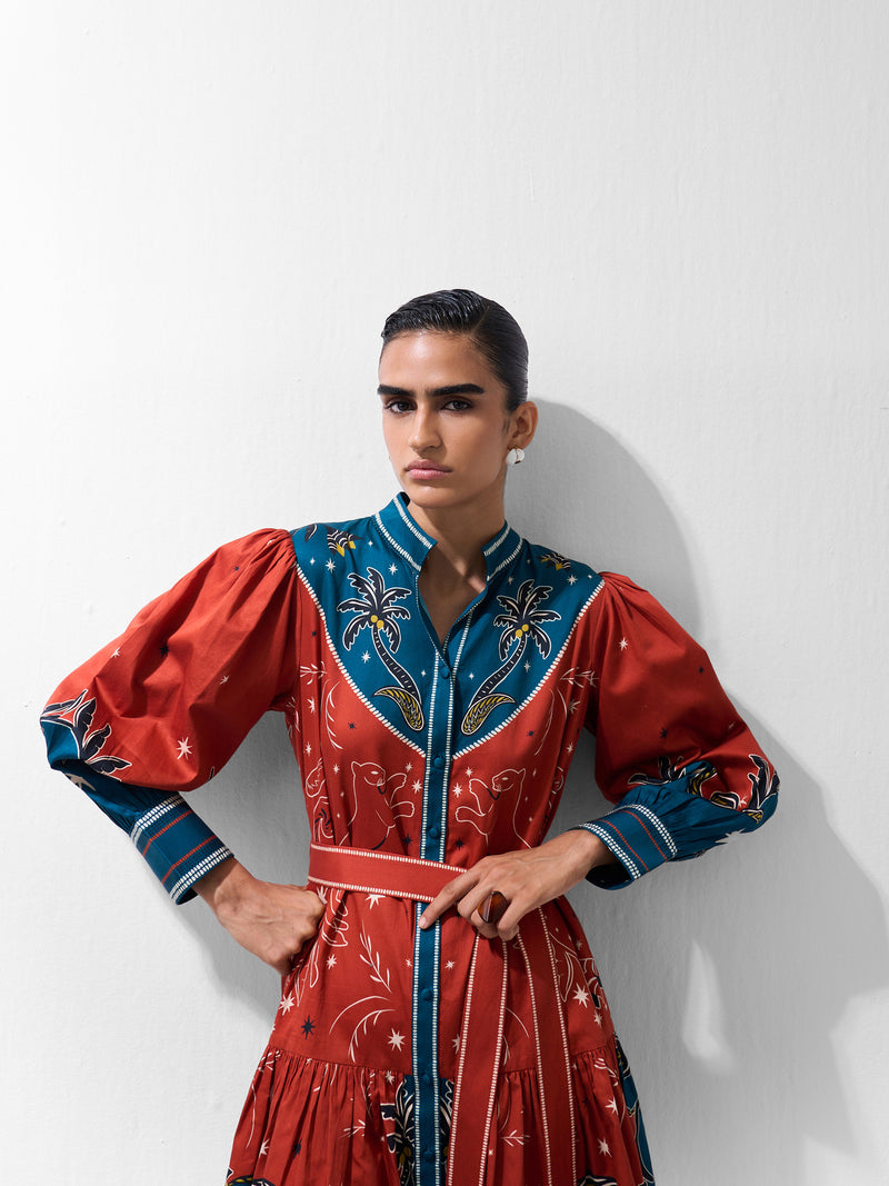 Celia Mini-Nocturnal Jungle cotton dress by NOIB in multi-color for women Worldwide