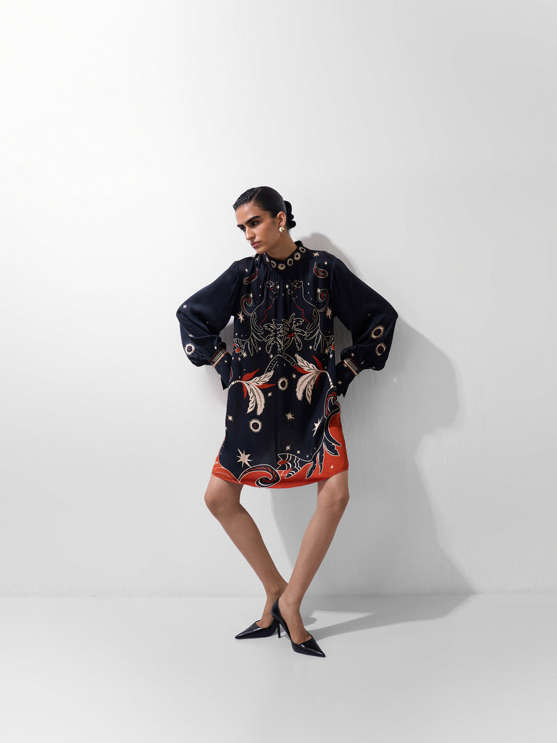 Amber Mini-Nocturnal Jungle viscose dress by NOIB in multi-color for women Worldwide