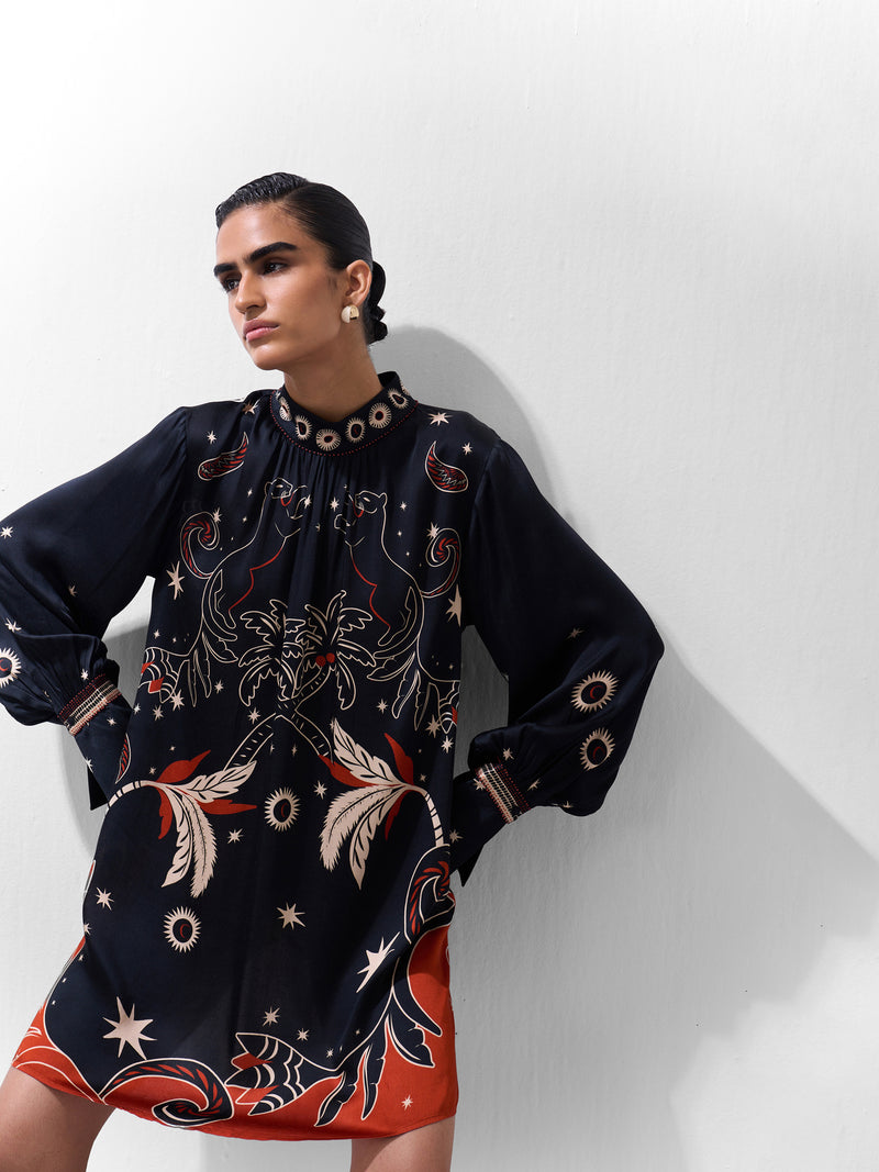 Amber Mini-Nocturnal Jungle viscose dress by NOIB in multi-color for women Worldwide