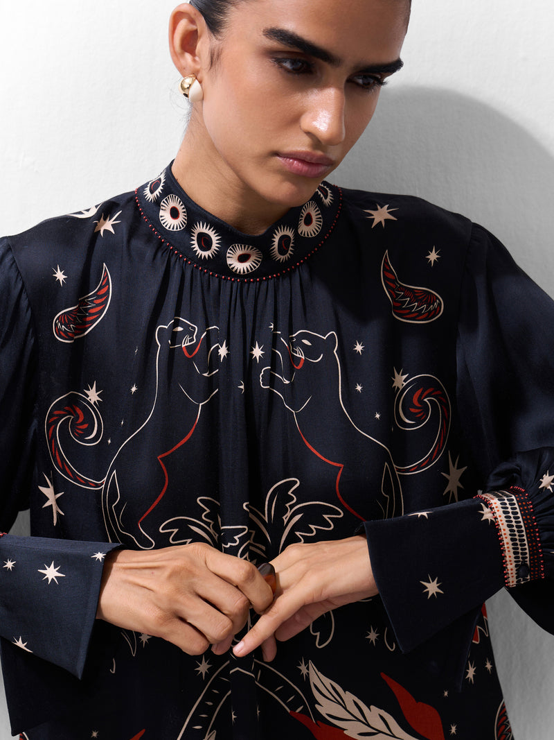 Amber Mini-Nocturnal Jungle viscose dress by NOIB in multi-color for women Worldwide