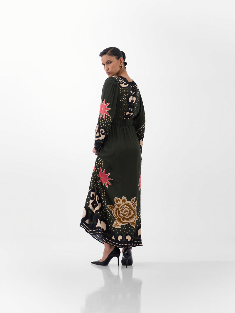 Aura Maxi-Old Rose viscose dress by NOIB in multi-color for women Worldwide