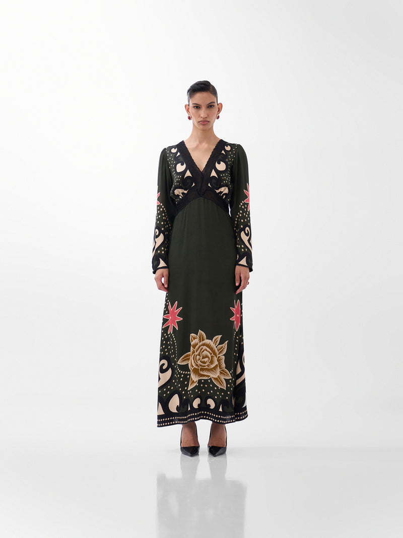 Aura Maxi-Old Rose viscose dress by NOIB in multi-color for women Worldwide