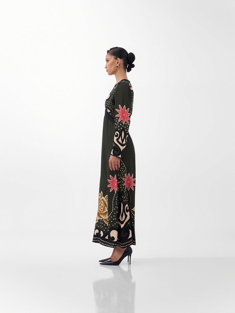 Aura Maxi-Old Rose viscose dress by NOIB in multi-color for women Worldwide