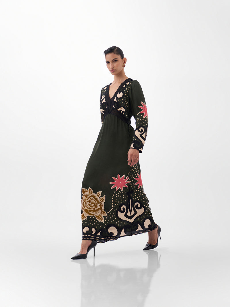 Aura Maxi-Old Rose viscose dress by NOIB in multi-color for women Worldwide