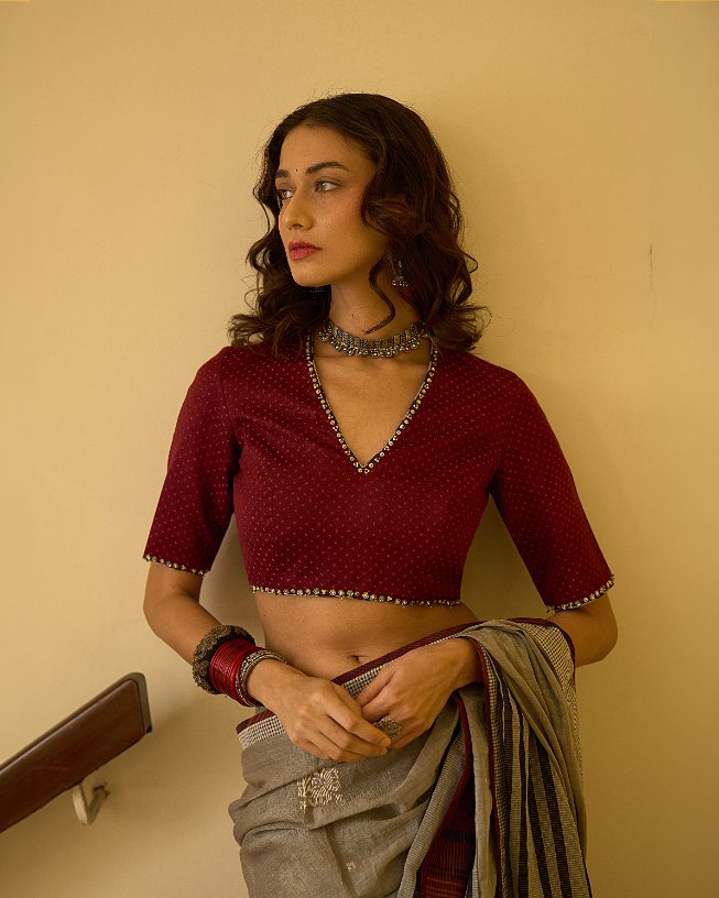 Janki Blouse mashru blouse by SWATTI KAPOOR in maroon for women Worldwide