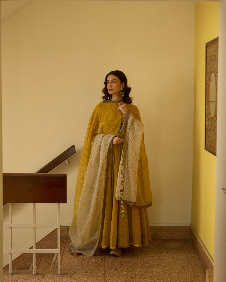 Dhara Dupatta kota cotton dupatta by SWATTI KAPOOR in yellow for women Worldwide