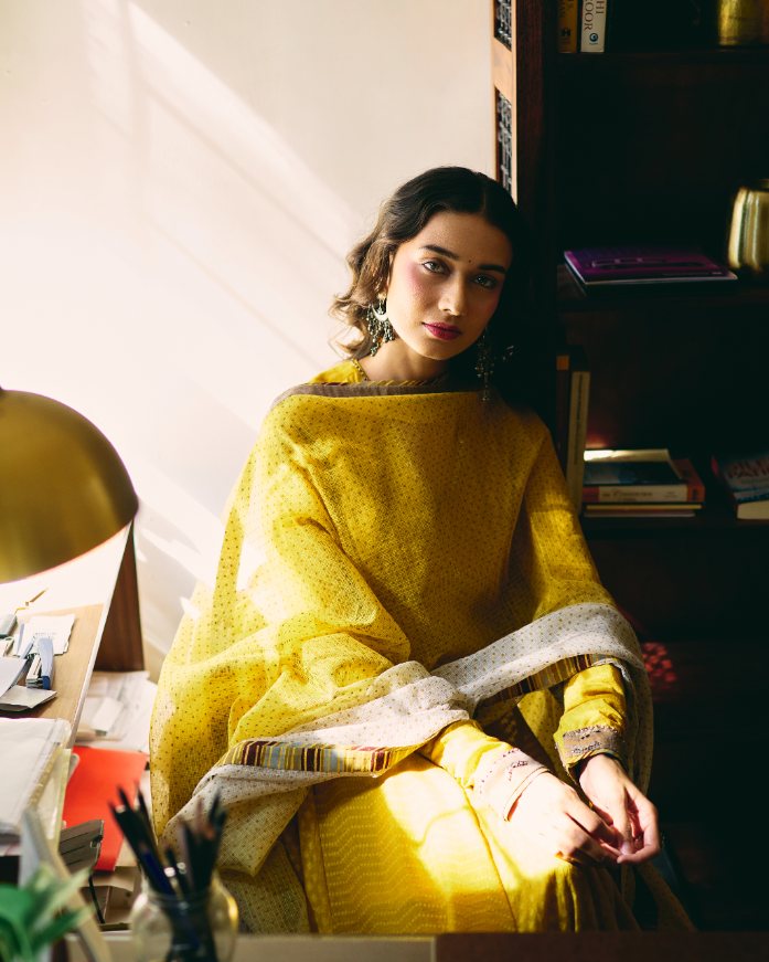Dhara Dupatta kota cotton dupatta by SWATTI KAPOOR in yellow for women Worldwide