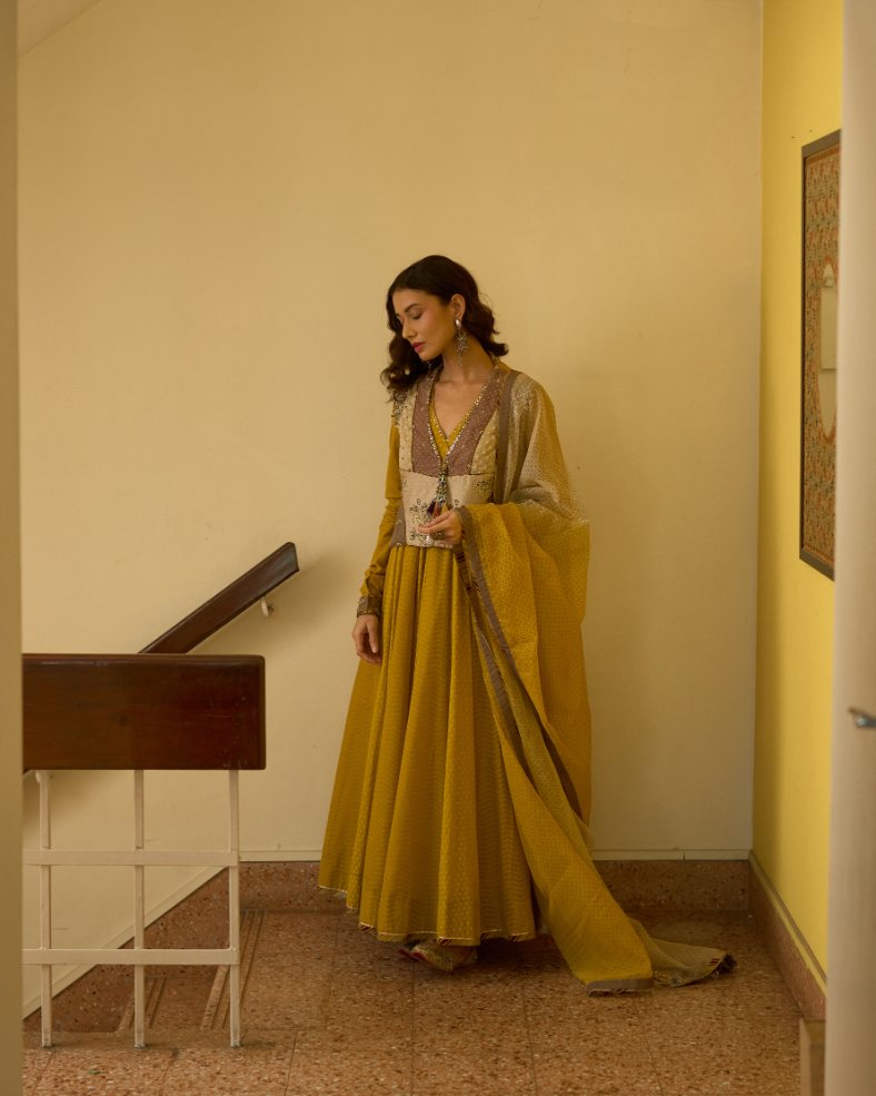 Sital Kurta chanderi kurta/kurta set by SWATTI KAPOOR in yellow for women Worldwide