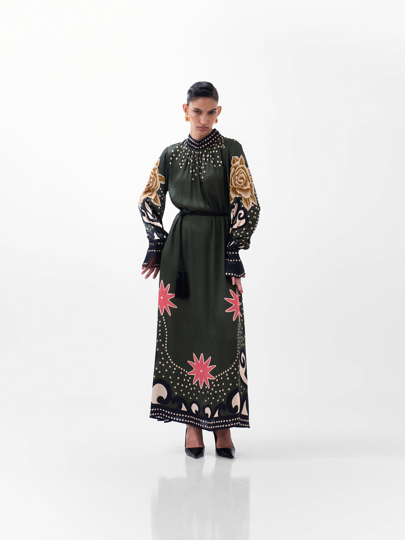 Amber Maxi-Old Rose viscose dress by NOIB in multi-color for women Worldwide