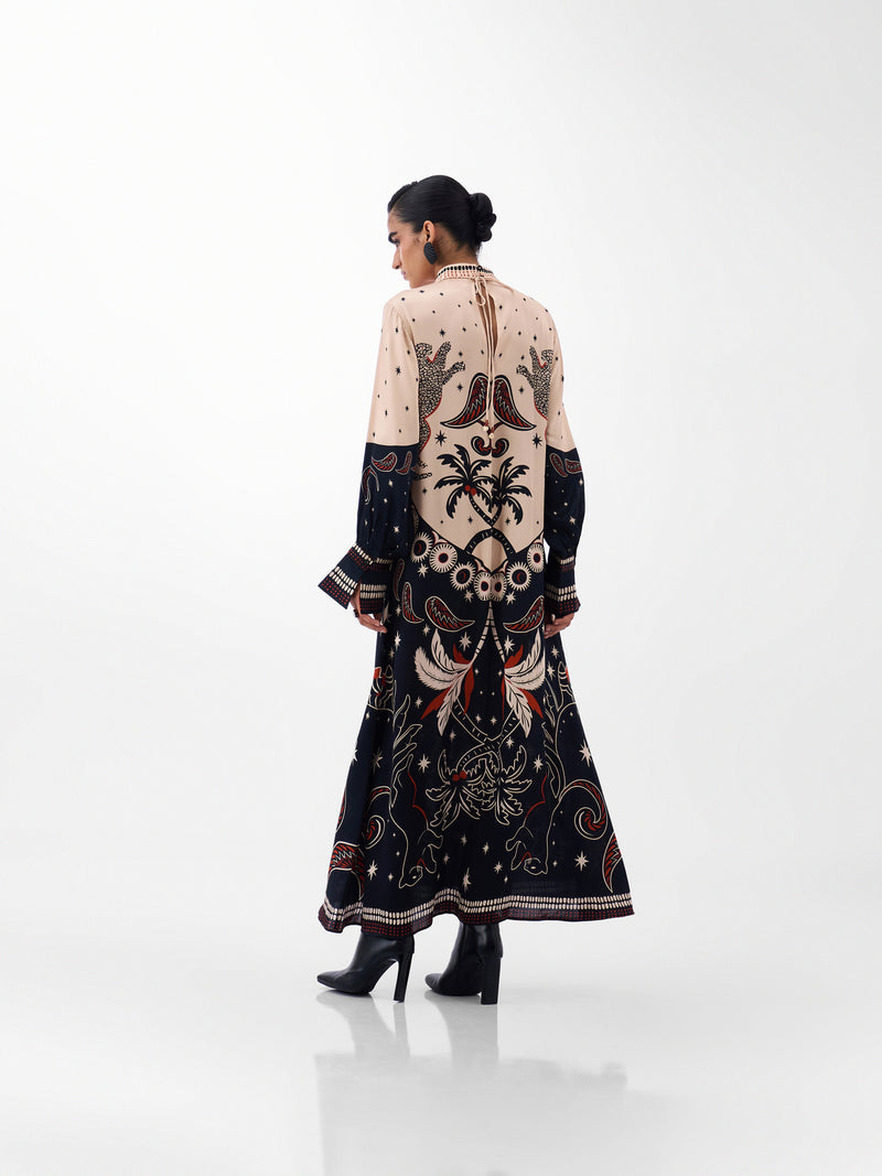 Amber Maxi-Nocturnal Jungle viscose dress by NOIB in multi-color for women Worldwide