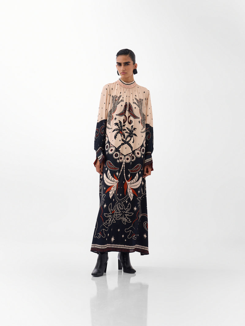 Amber Maxi-Nocturnal Jungle viscose dress by NOIB in multi-color for women Worldwide