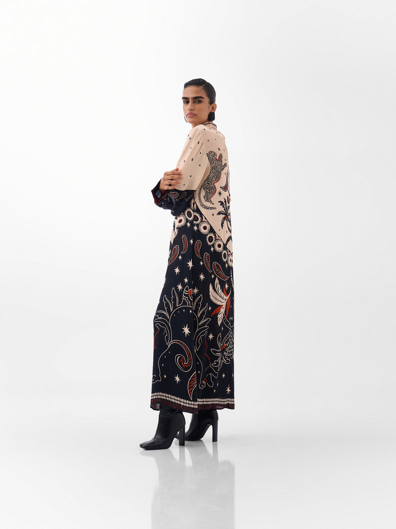 Amber Maxi-Nocturnal Jungle viscose dress by NOIB in multi-color for women Worldwide