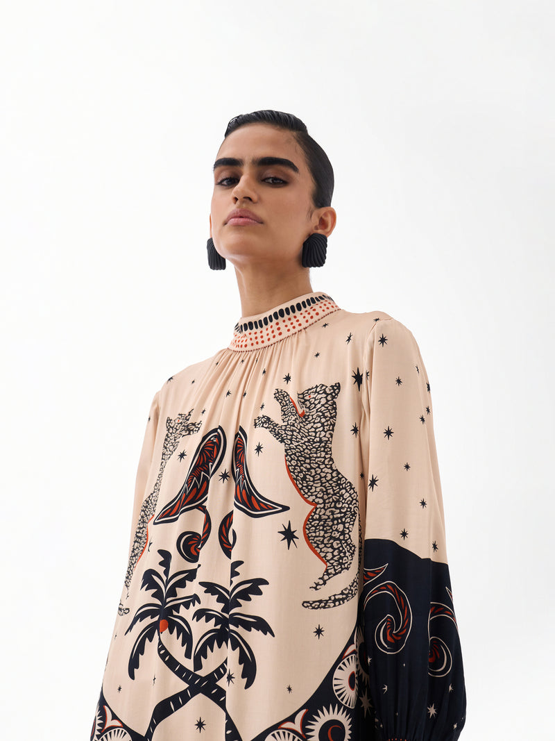 Amber Maxi-Nocturnal Jungle viscose dress by NOIB in multi-color for women Worldwide