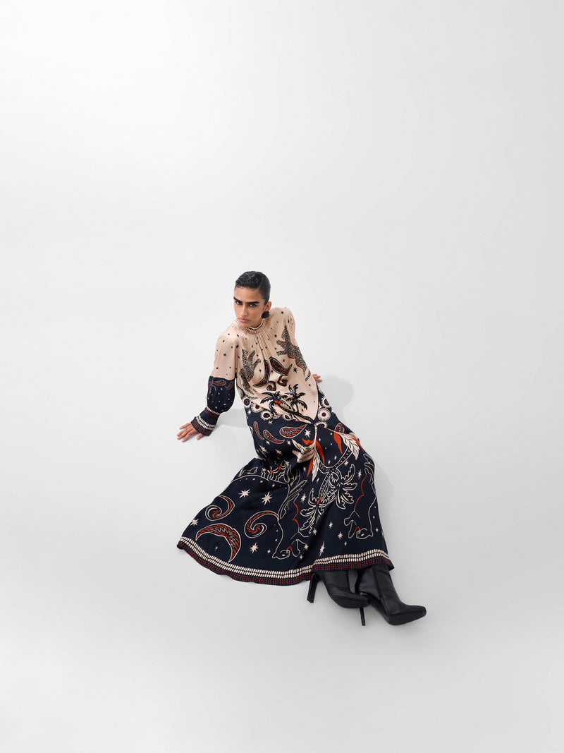 Amber Maxi-Nocturnal Jungle viscose dress by NOIB in multi-color for women Worldwide