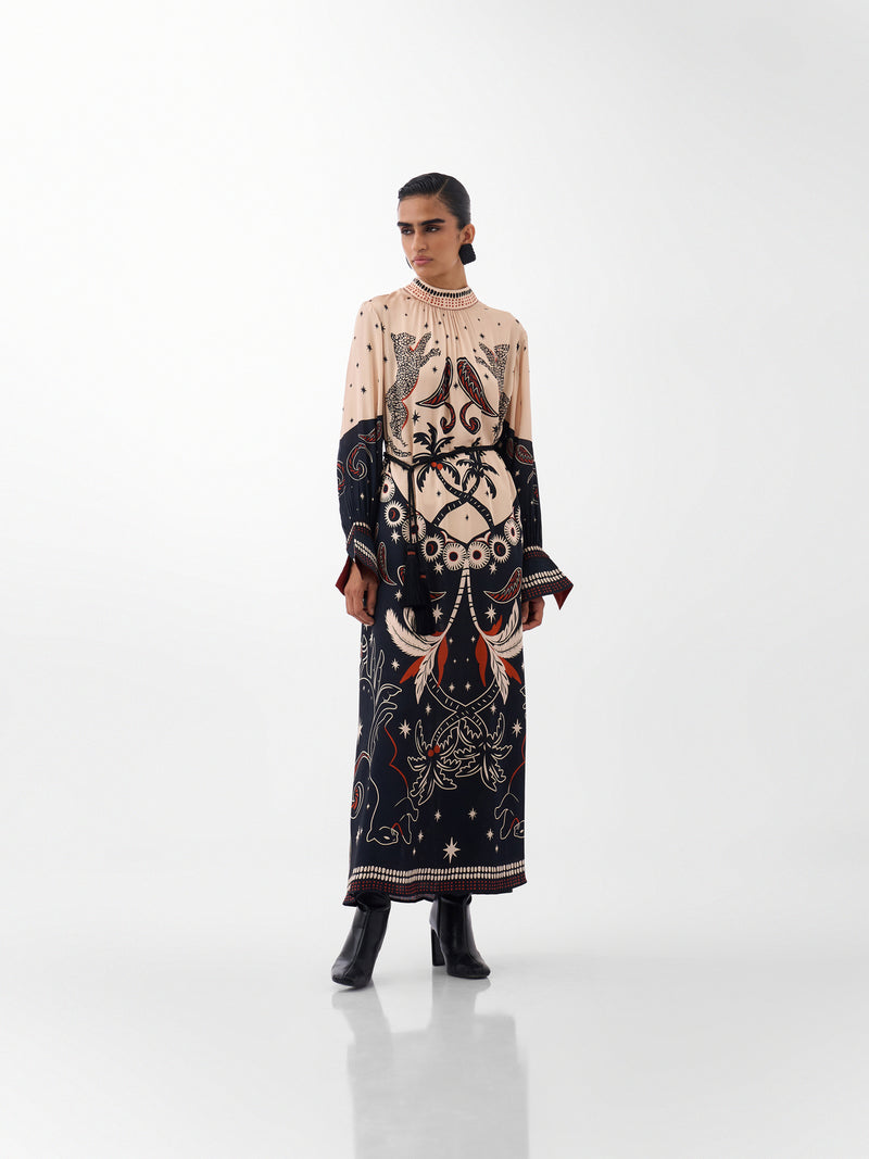 Amber Maxi-Nocturnal Jungle viscose dress by NOIB in multi-color for women Worldwide