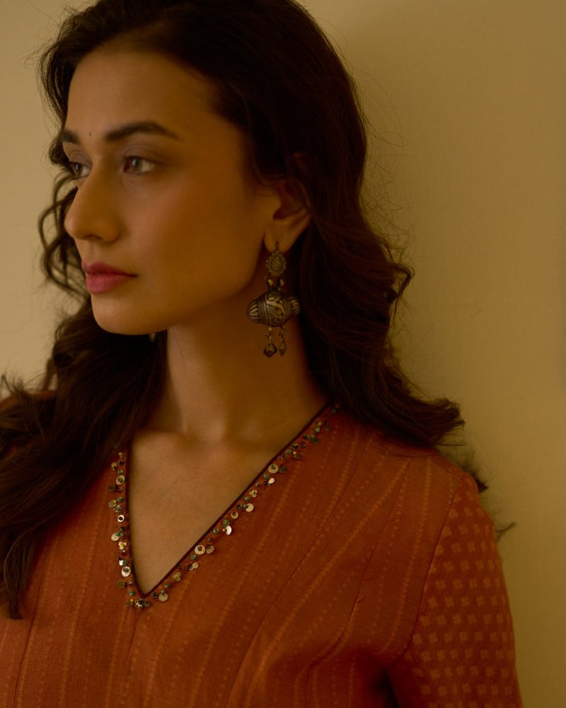 Rekha Kurta chanderi kurta/kurta set by SWATTI KAPOOR in rust for women Worldwide