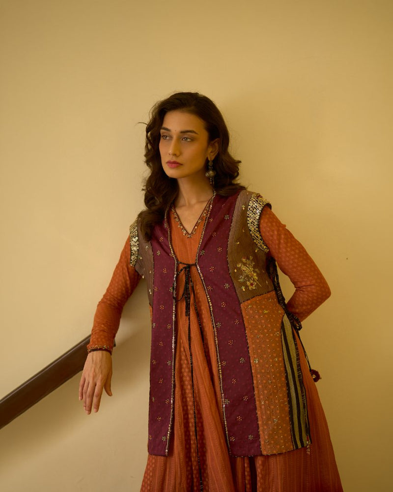 Rekha Kurta chanderi kurta/kurta set by SWATTI KAPOOR in rust for women Worldwide