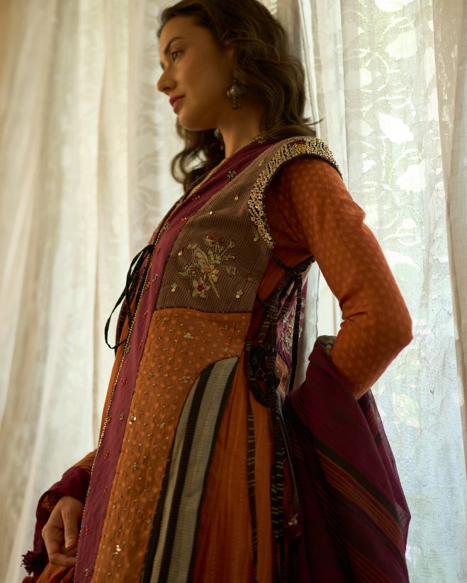 Rekha Kurta chanderi kurta/kurta set by SWATTI KAPOOR in rust for women Worldwide