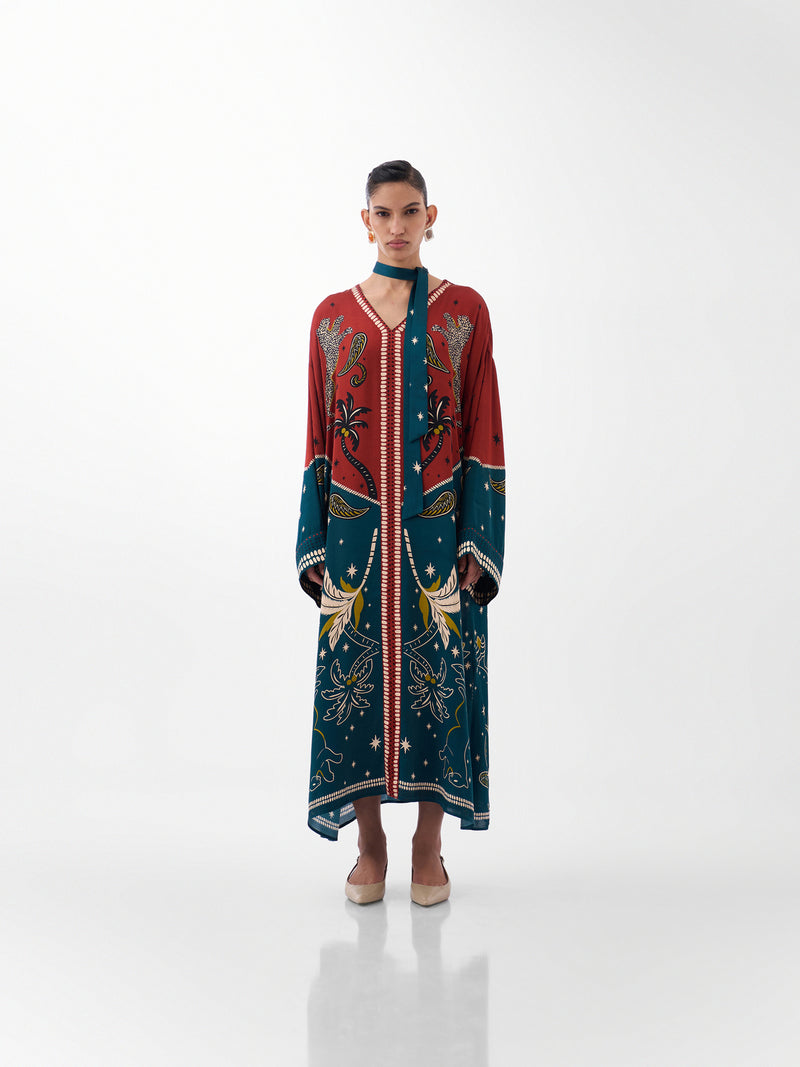 Adah Kaftan-Nocturnal Jungle viscose kaftan by NOIB in multi-color for women Worldwide