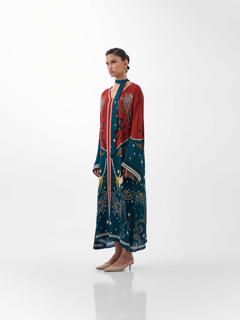 Adah Kaftan-Nocturnal Jungle viscose kaftan by NOIB in multi-color for women Worldwide