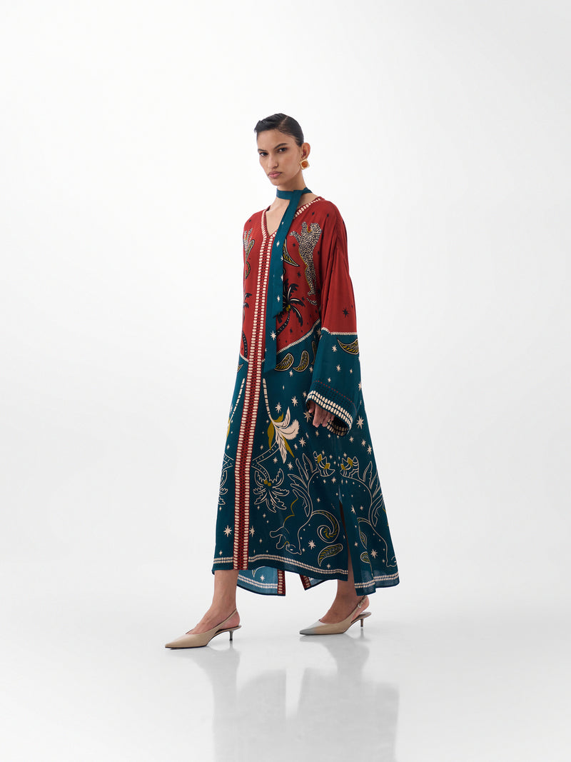 Adah Kaftan-Nocturnal Jungle viscose kaftan by NOIB in multi-color for women Worldwide