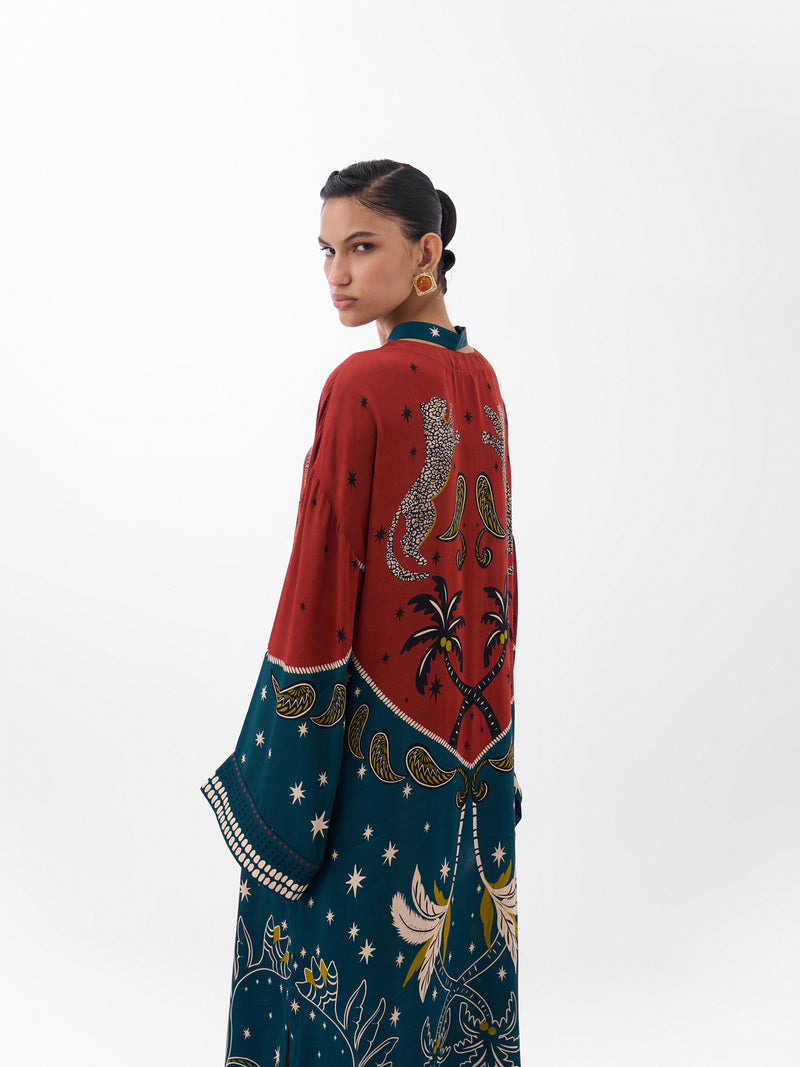 Adah Kaftan-Nocturnal Jungle viscose kaftan by NOIB in multi-color for women Worldwide