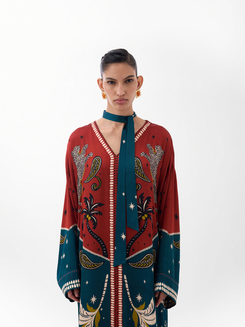 Adah Kaftan-Nocturnal Jungle viscose kaftan by NOIB in multi-color for women Worldwide