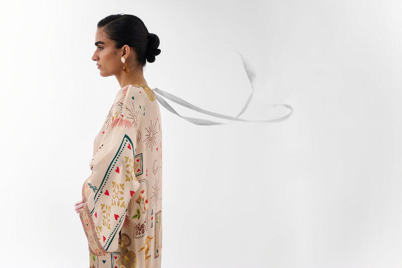 Adah Kaftan-Postcards And Petals viscose kaftan by NOIB in multi-color for women Worldwide