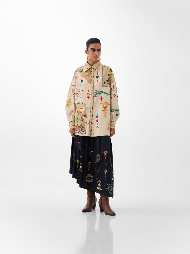 Xena Over-Shirt-Postcards And Petals cotton Shirt by NOIB in multi-color for women Worldwide
