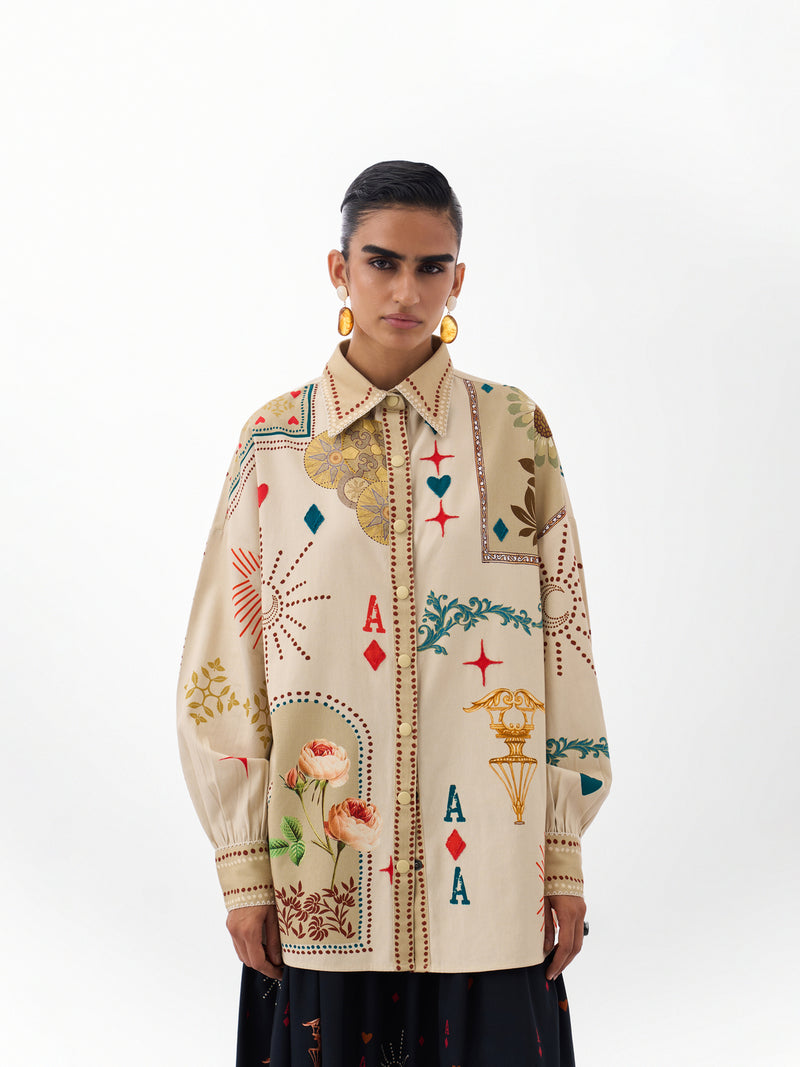 Xena Over-Shirt-Postcards And Petals cotton Shirt by NOIB in multi-color for women Worldwide