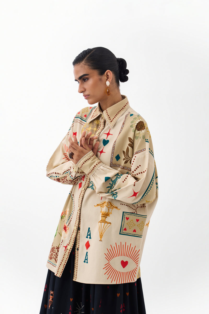 Xena Over-Shirt-Postcards And Petals cotton Shirt by NOIB in multi-color for women Worldwide