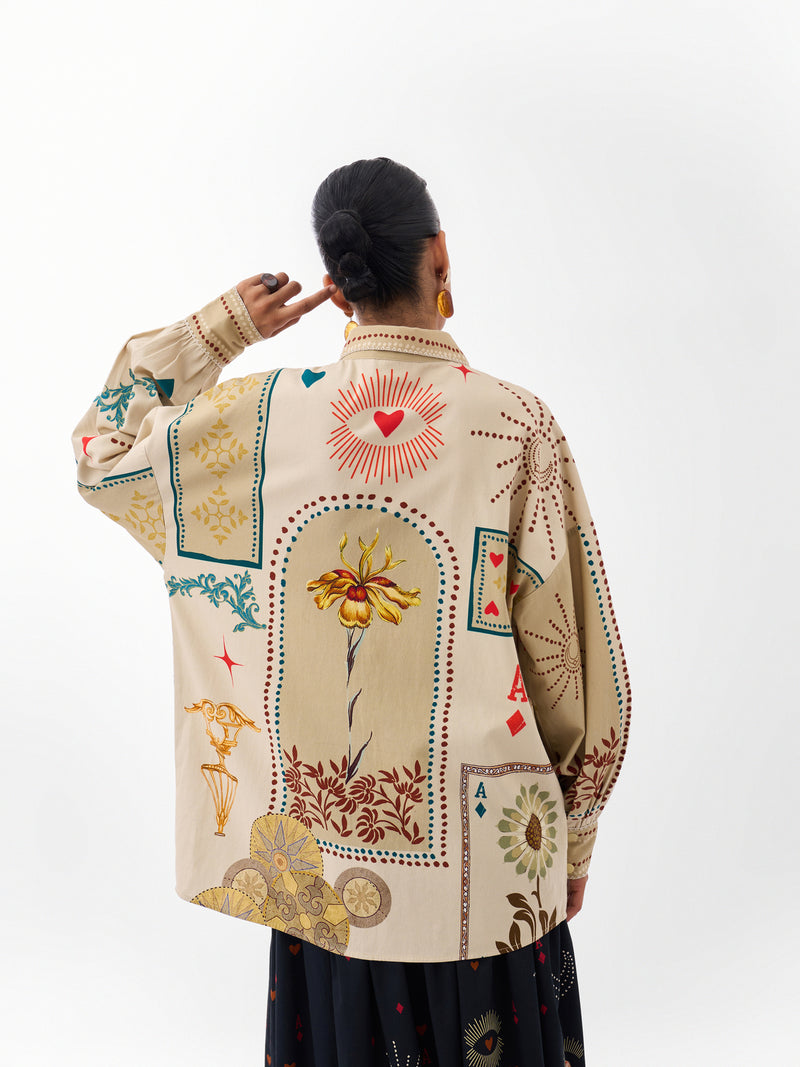 Xena Over-Shirt-Postcards And Petals cotton Shirt by NOIB in multi-color for women Worldwide
