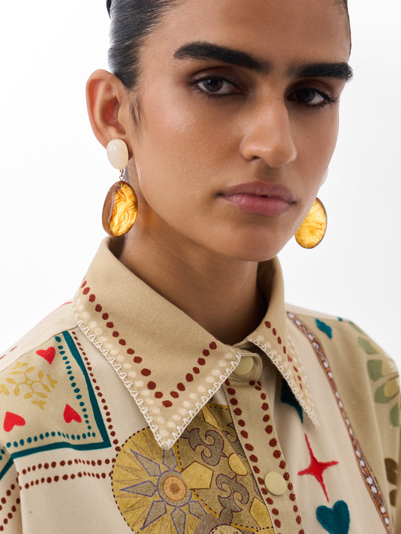 Xena Over-Shirt-Postcards And Petals cotton Shirt by NOIB in multi-color for women Worldwide
