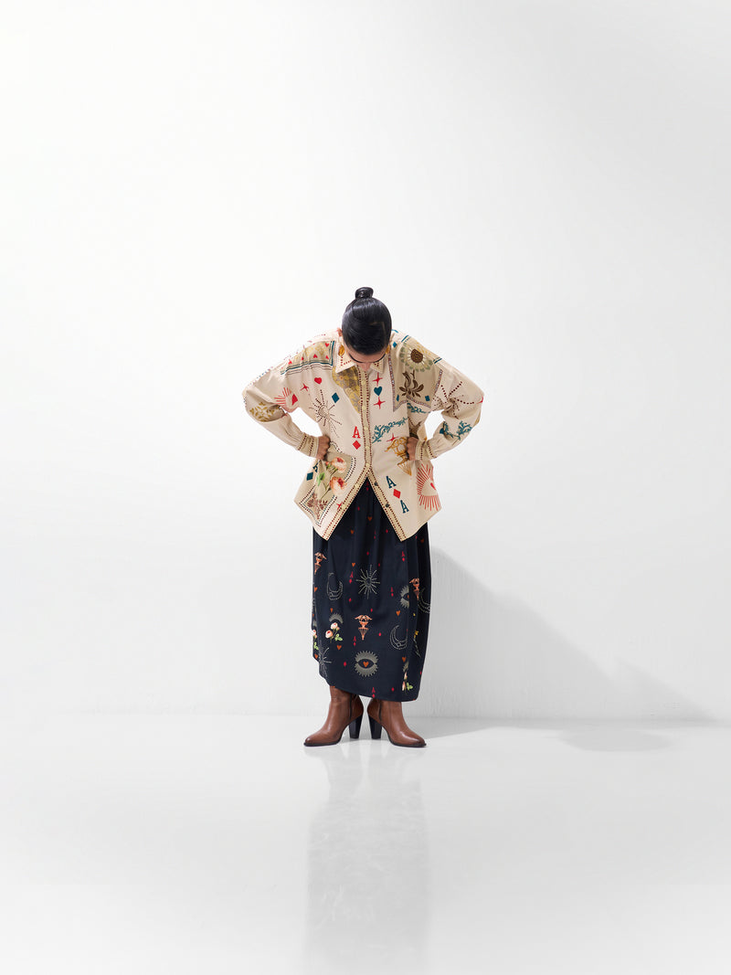 Xena Over-Shirt-Postcards And Petals cotton Shirt by NOIB in multi-color for women Worldwide