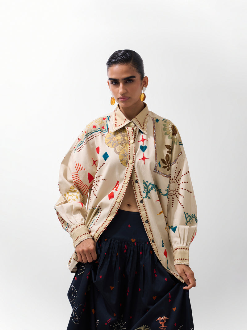Xena Over-Shirt-Postcards And Petals cotton Shirt by NOIB in multi-color for women Worldwide