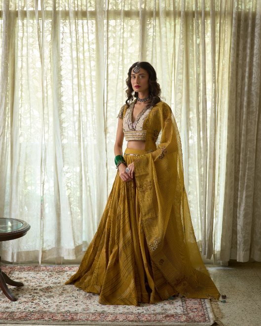 Nimi Dupatta cotton-silk dupatta by SWATTI KAPOOR in yellow for women Worldwide